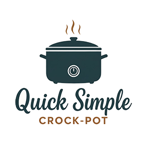 Illustration of a slow cooker with steam rising, above the words "Quick Simple Crock-Pot" in stylized fonts.
